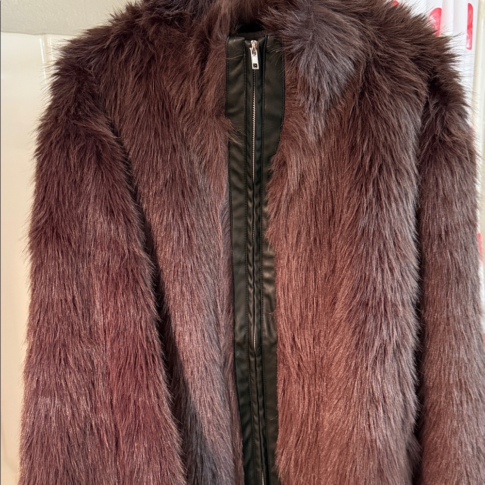 Fashion Nova Plush Faux Fur Jacket - Deep Brown
